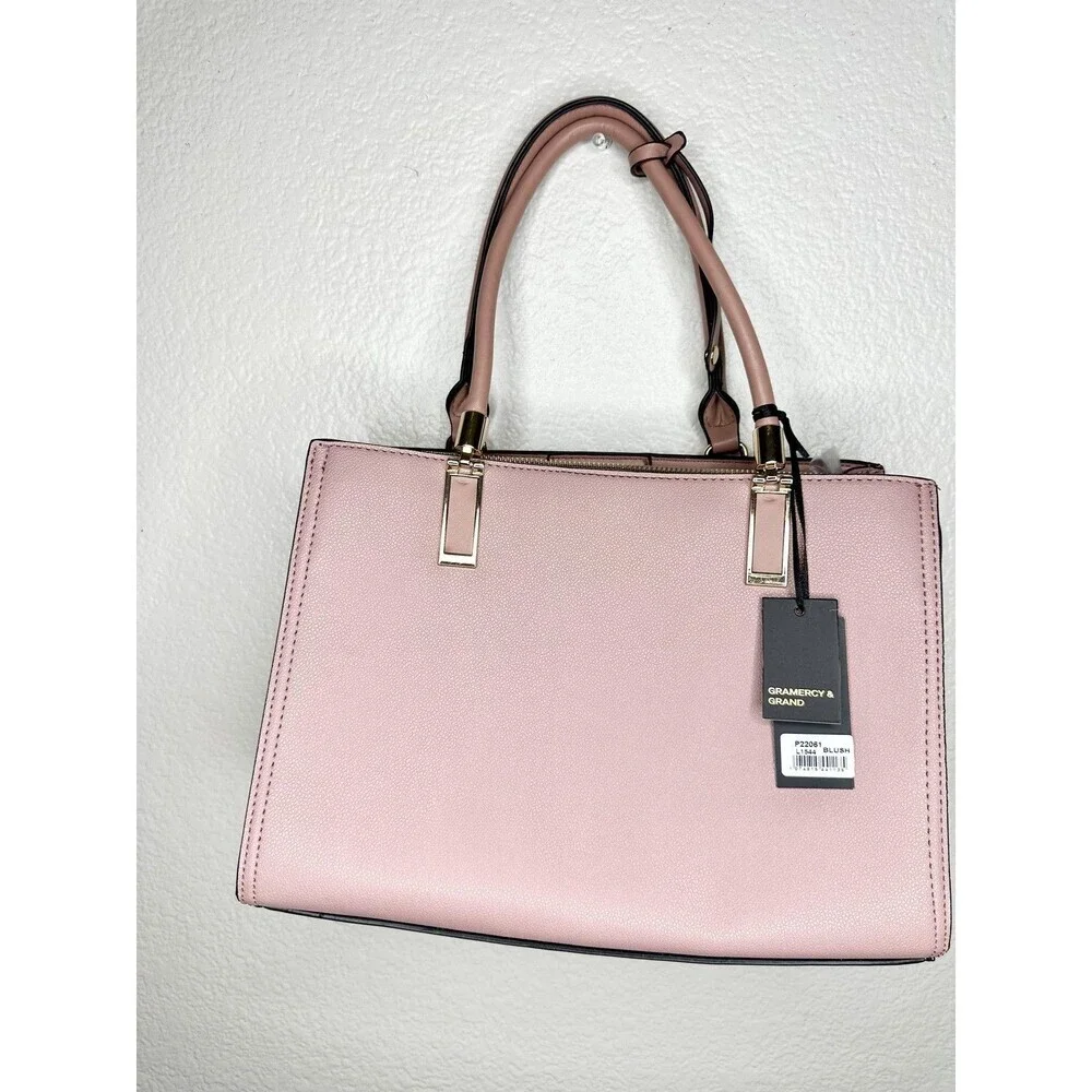 Gramercy & Grand Satchel Bag Womens Medium Pink Faux Leather Vegan Zip Purse